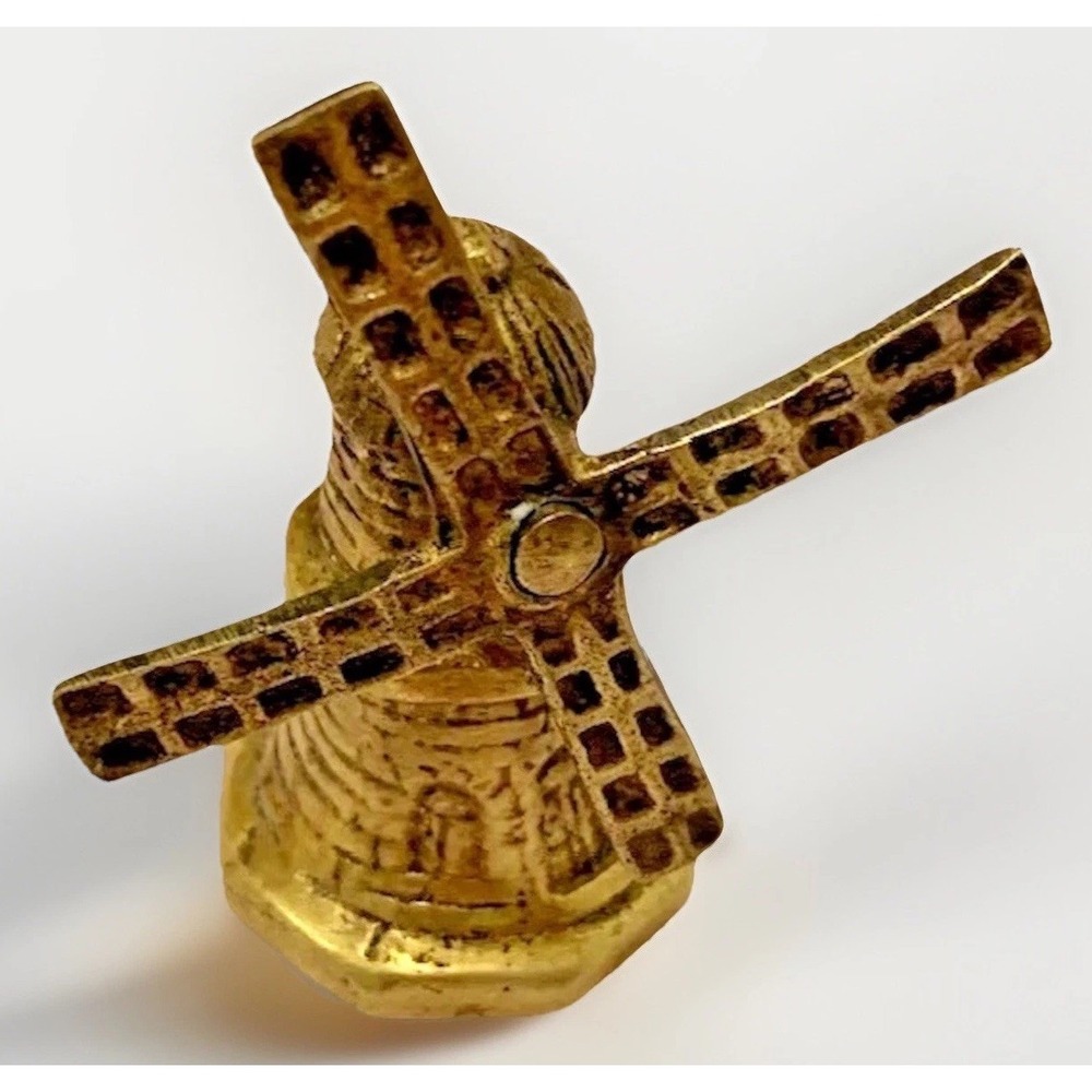 Vintage Solid Brass Windmill Mini 2" Moving Blades Trinket Decor MCM Art Deco